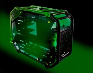 InWin D-Frame 2.0 Black and Green open-air chassis