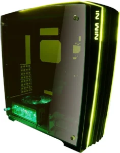 InWin H-Frame 2.0 black and green open-air chassis