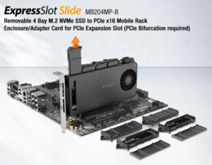 ICY DOCK ExpressSlot Slide MB204MP-B 4-bay M.2 NVMe PCIe 5.0 adapter